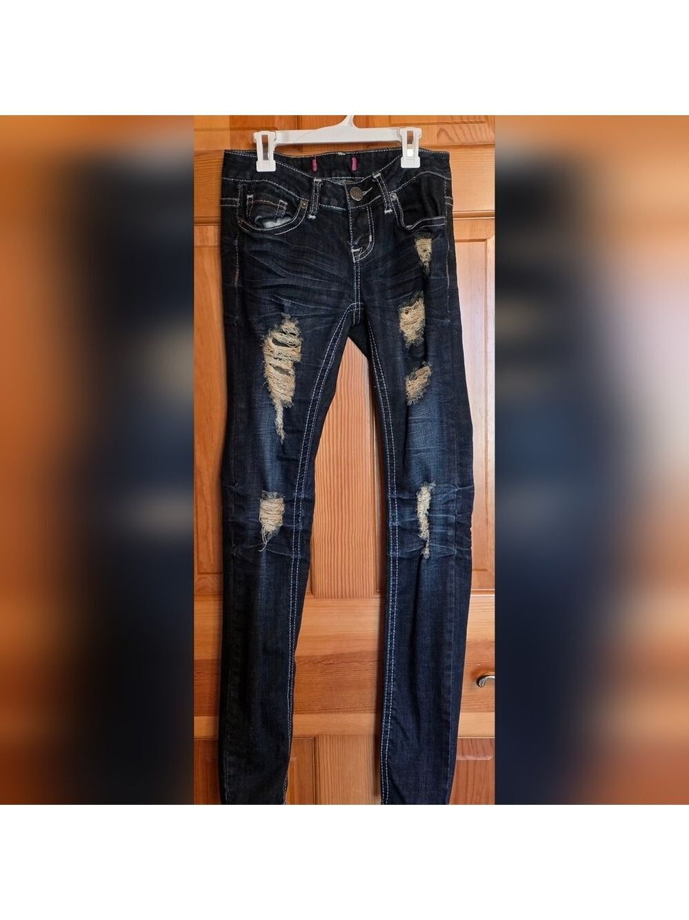 Vintage Zana Di Distressed Dark Wash 3 Long Skinny Jeans - Picture 1 of 6